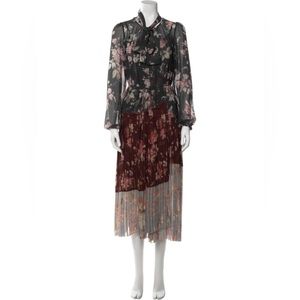 ZIMMERMANN UNBRIDLED PLEATED MIDI DRESS FLORAL PRINT SIZE 1 S SMALL